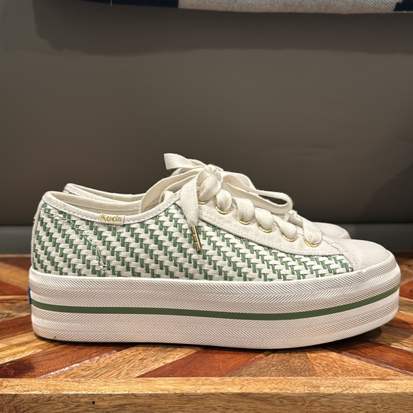 Kate Spade ♠️ x Keds green/white weave triple decker sneaker size 7 - Picture 2 of 9